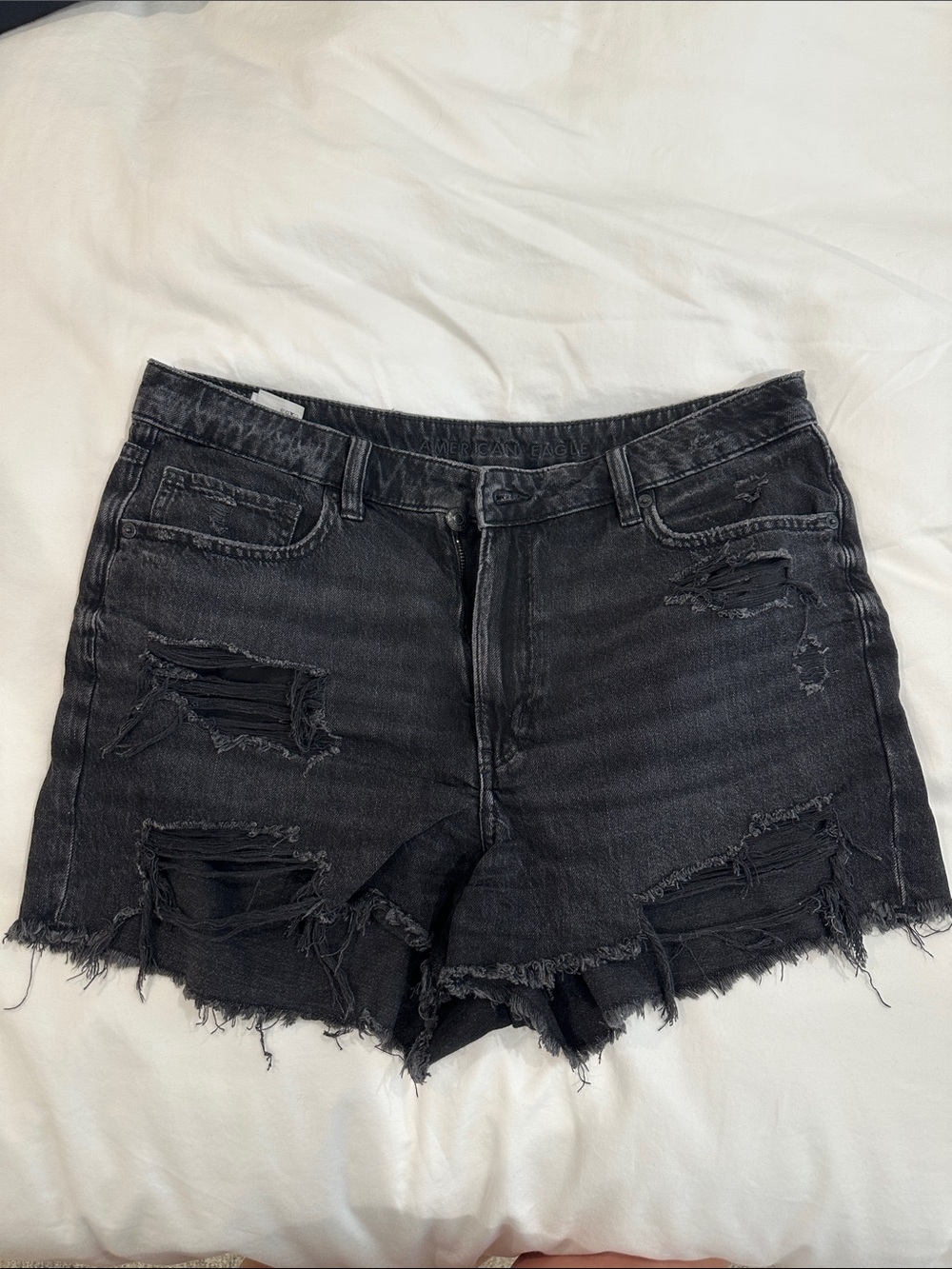 American Eagle Outfitters Black Distressed High-Rise Denim Shorts